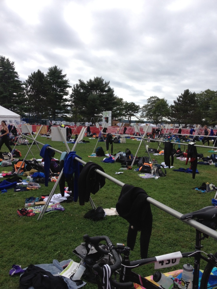 Triathlon transition area -- everyone was out on their bikes!